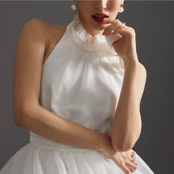 Anthropologie White Halter Prom Dress - Picture 2 of 14